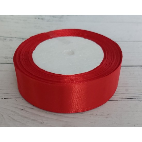 ОПТ Лента атласная однотонная 2,5 см*25 ярдов, цв. красный, цена за катушку